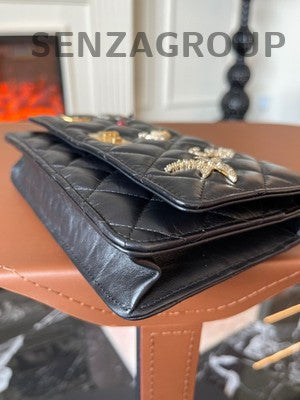 Chanel Black Gold Badge Shoulder Crossbody Bag Small Calfskin Unisex