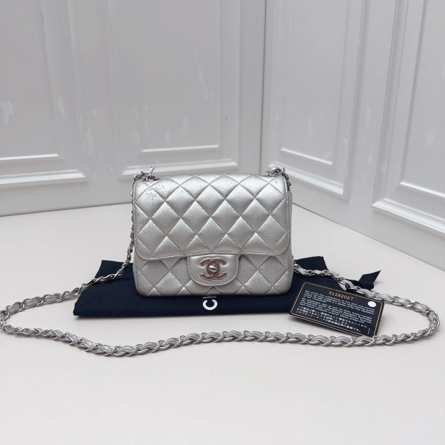 Chanel Classic Flap MINI Chain Shoulder Crossbody Bag Silver Women Classic