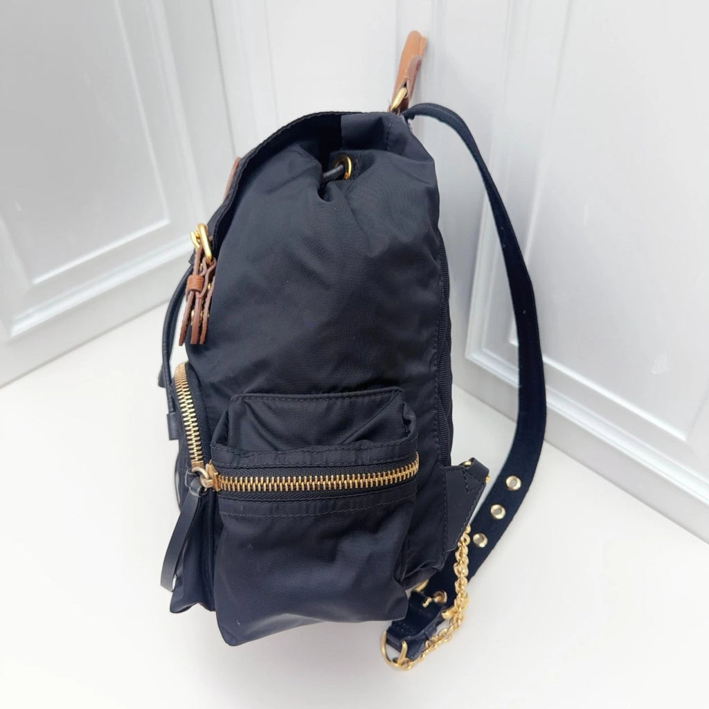 BURBERRY Nylon Backpack Black brown Gold Hardware Unisex Adults Classic