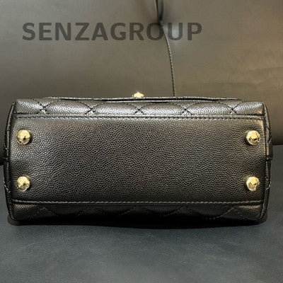 Chanel Black Gold Coco Handle Mini Quilted Handbag Classic Women's
