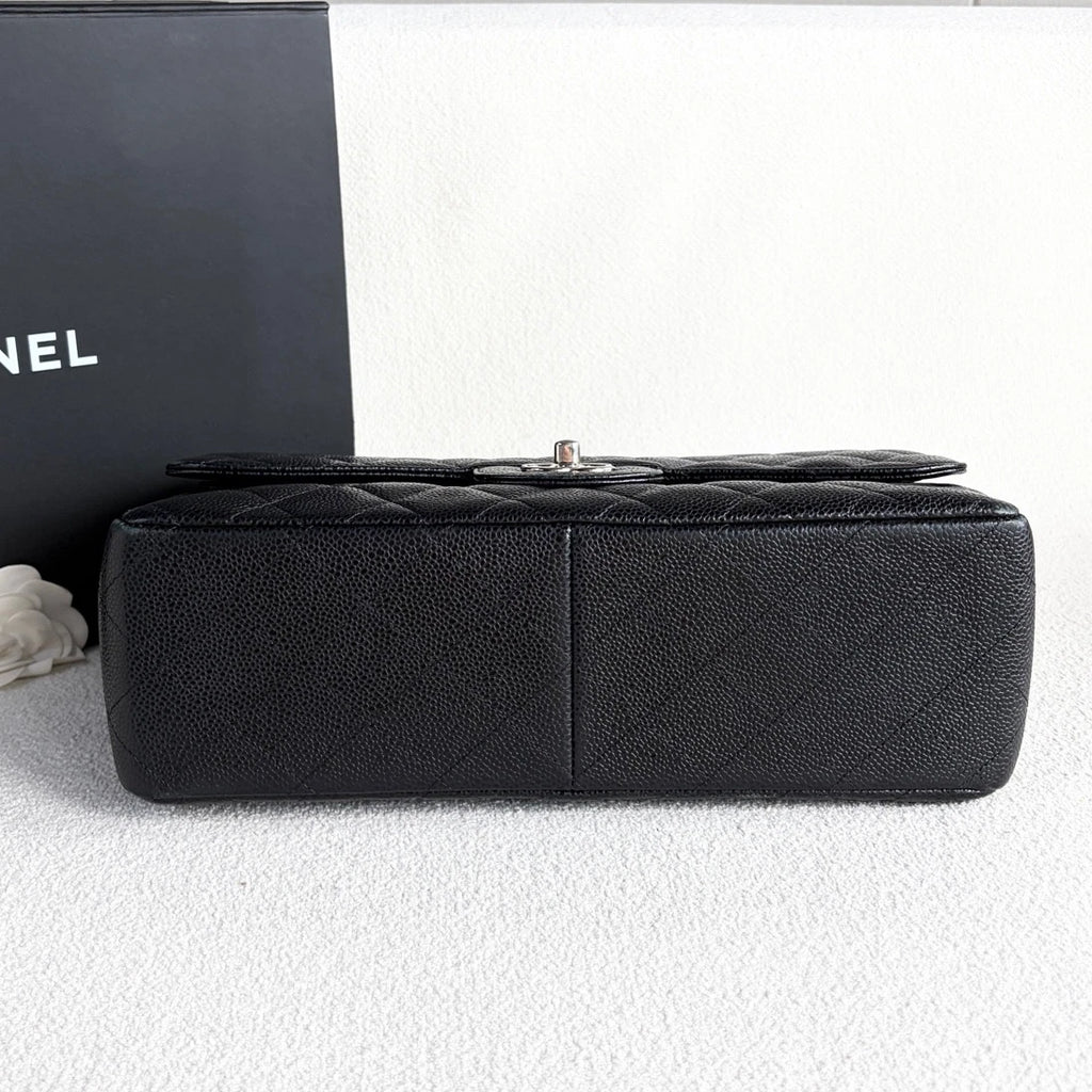 Chanel Classic Flap Jumbo Chain Shoulder Bag Crossbody Black Silver Women