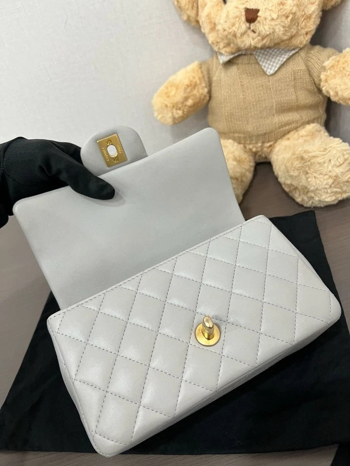 CHANEL Gray CF Handle Mini Leather Top Handle Shoulder Bag For Women