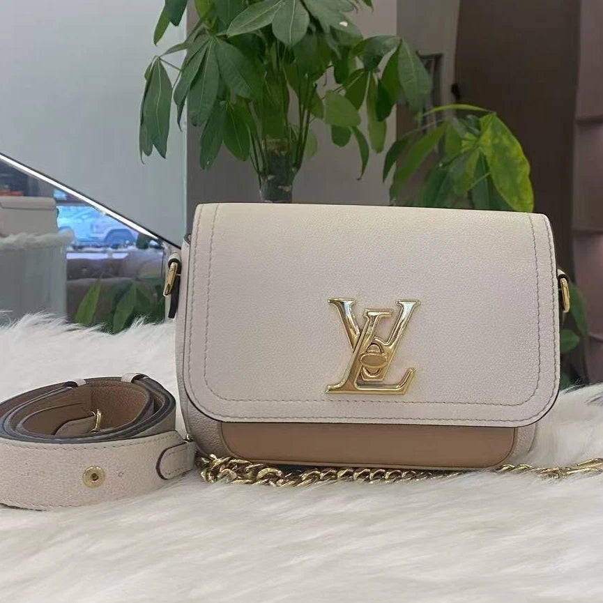 Louis Vuitton Lockme Tender Calfskin Chain Crossbody Bag - White Gold