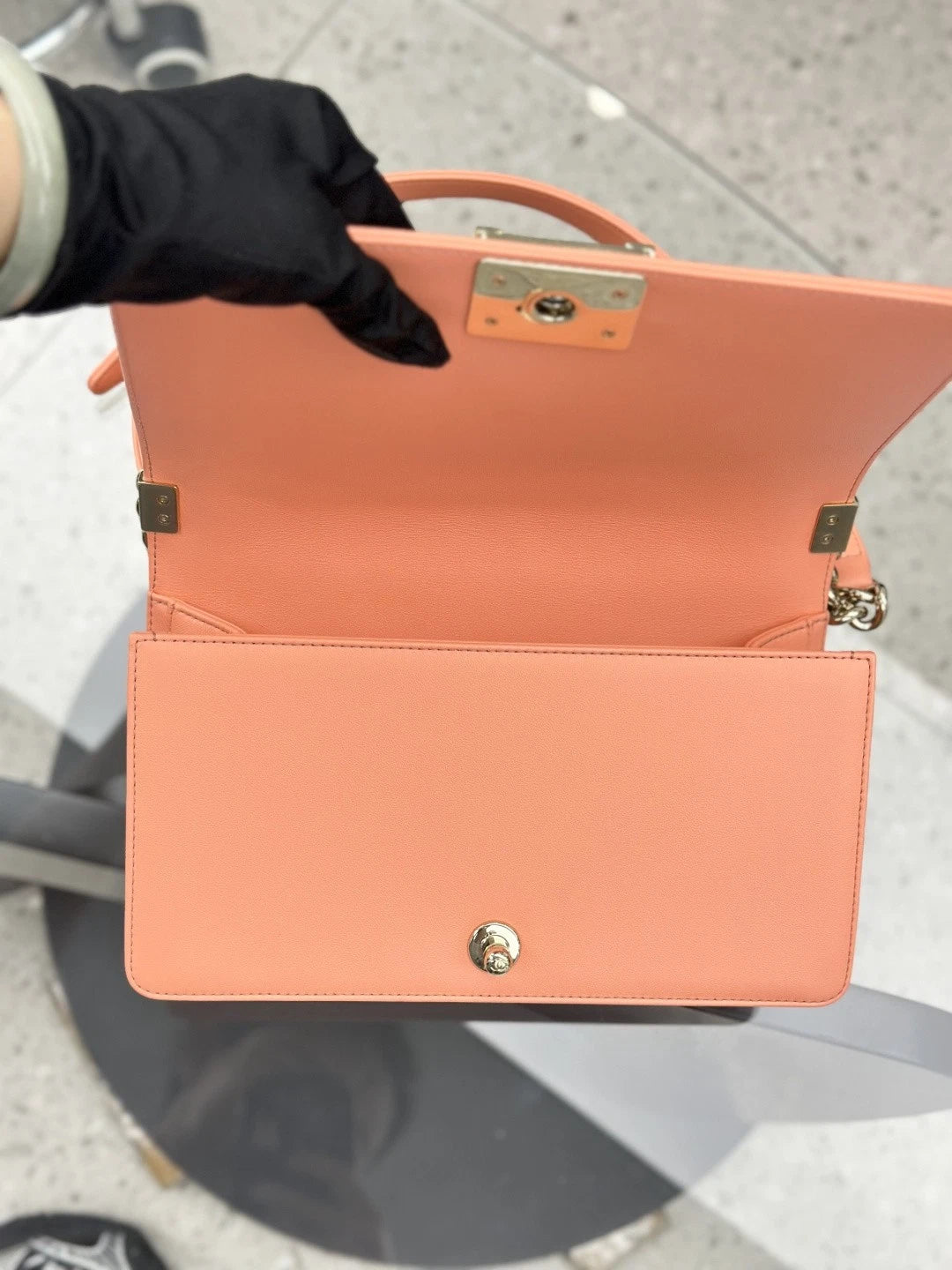 Chanel Leboy MM Calfskin Chain Shoulder Bag Crossbody Orange Gold Women S
