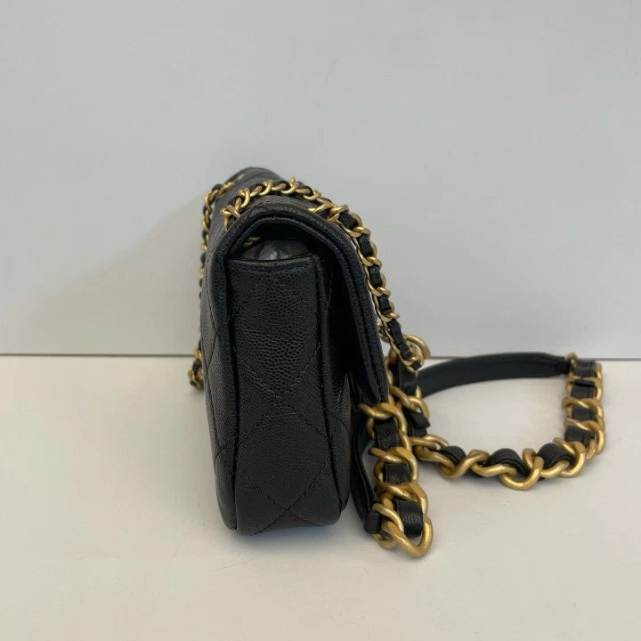 CHANEL 24S Mini Crossbody Bag Black Gold For Women