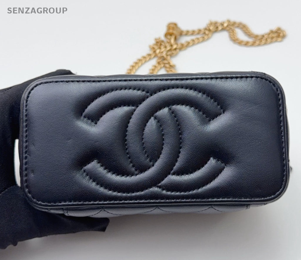 Chanel Vanity Case Lambskin Chain Shoulder Bag Crossbody Black Gold Women