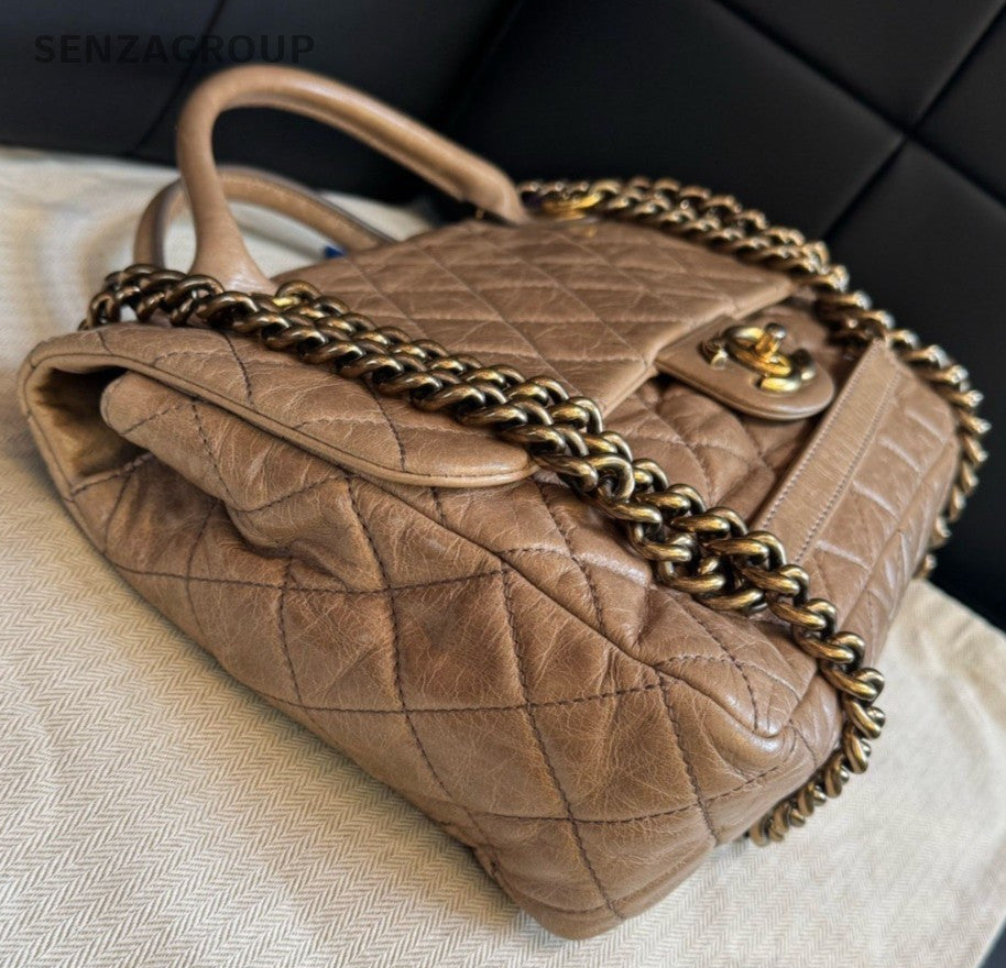 Chanel Diamond Chain Calfskin Shoulder Bag Top Handle Bag Pink Women Classic