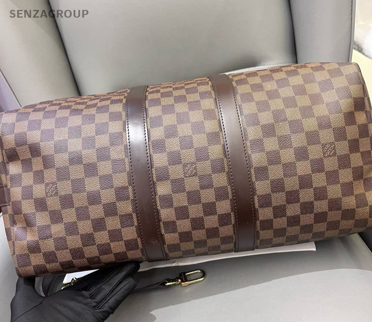 Louis Vuitton Keepall Damier Top Handle Bag Crossbody Brown Gold Unisex Adults