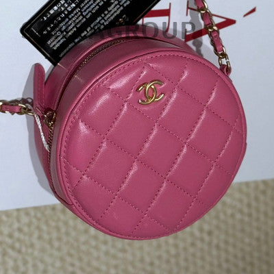Chanel Golden Ball Round Flap Quilted Chain Shoulder Bag Pink Gold