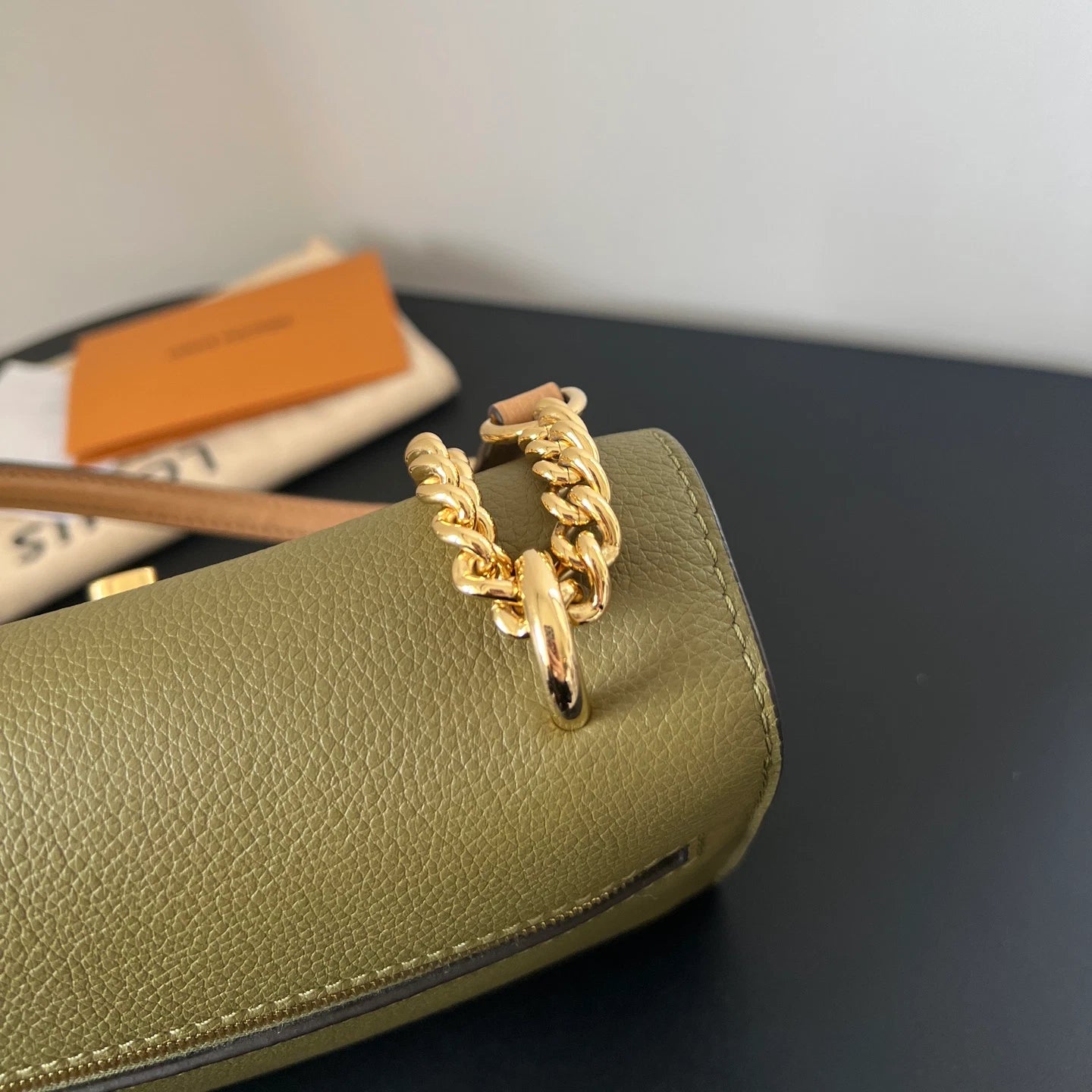 Louis Vuitton Lock Me Chain Shoulder Crossbody Bag Green Gold Hardware Women