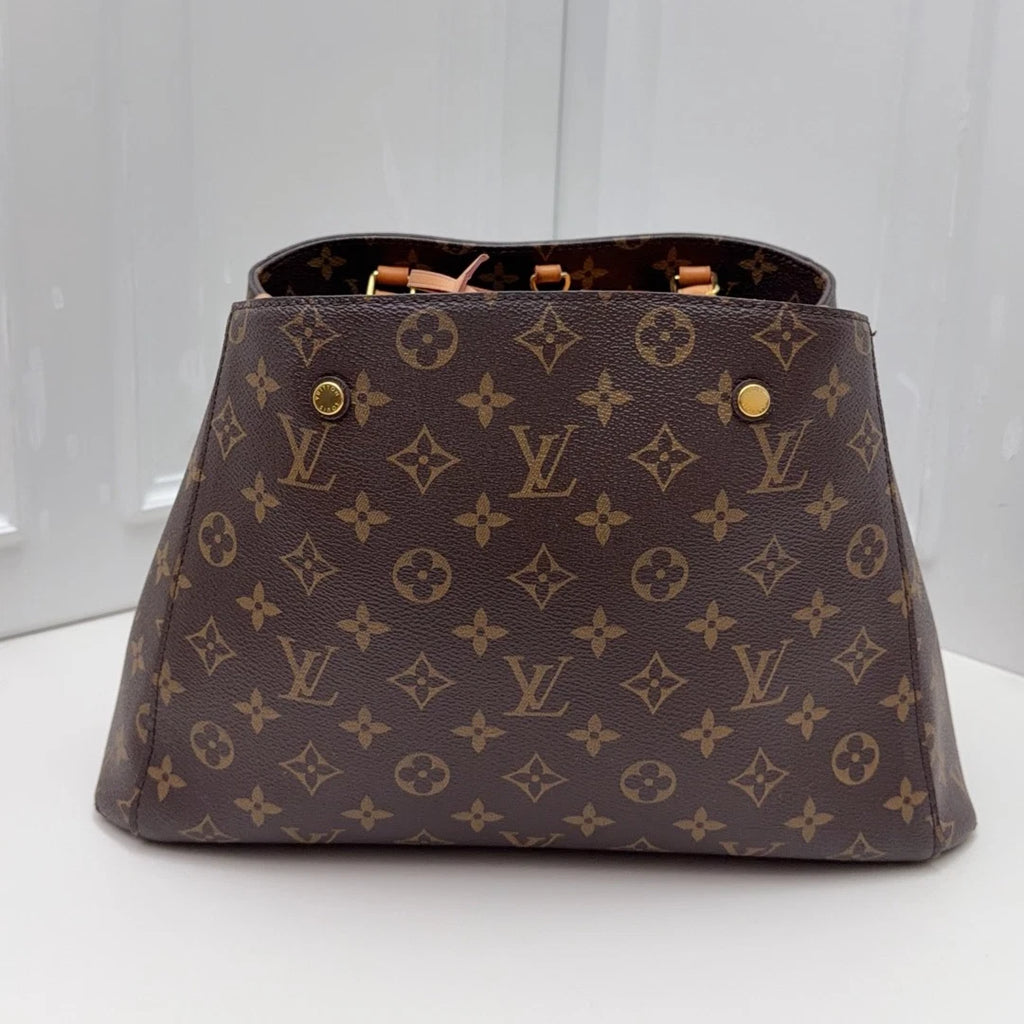 Louis Vuitton Montaigne MM Monogram Top Handle Crossbody Brown Gold Women