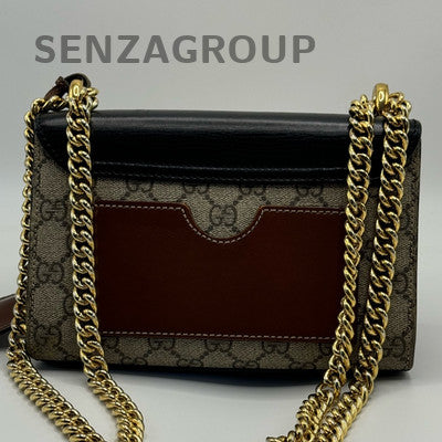 Gucci GG Marmont Padlock Small Shoulder Bag Brown Gold Chain