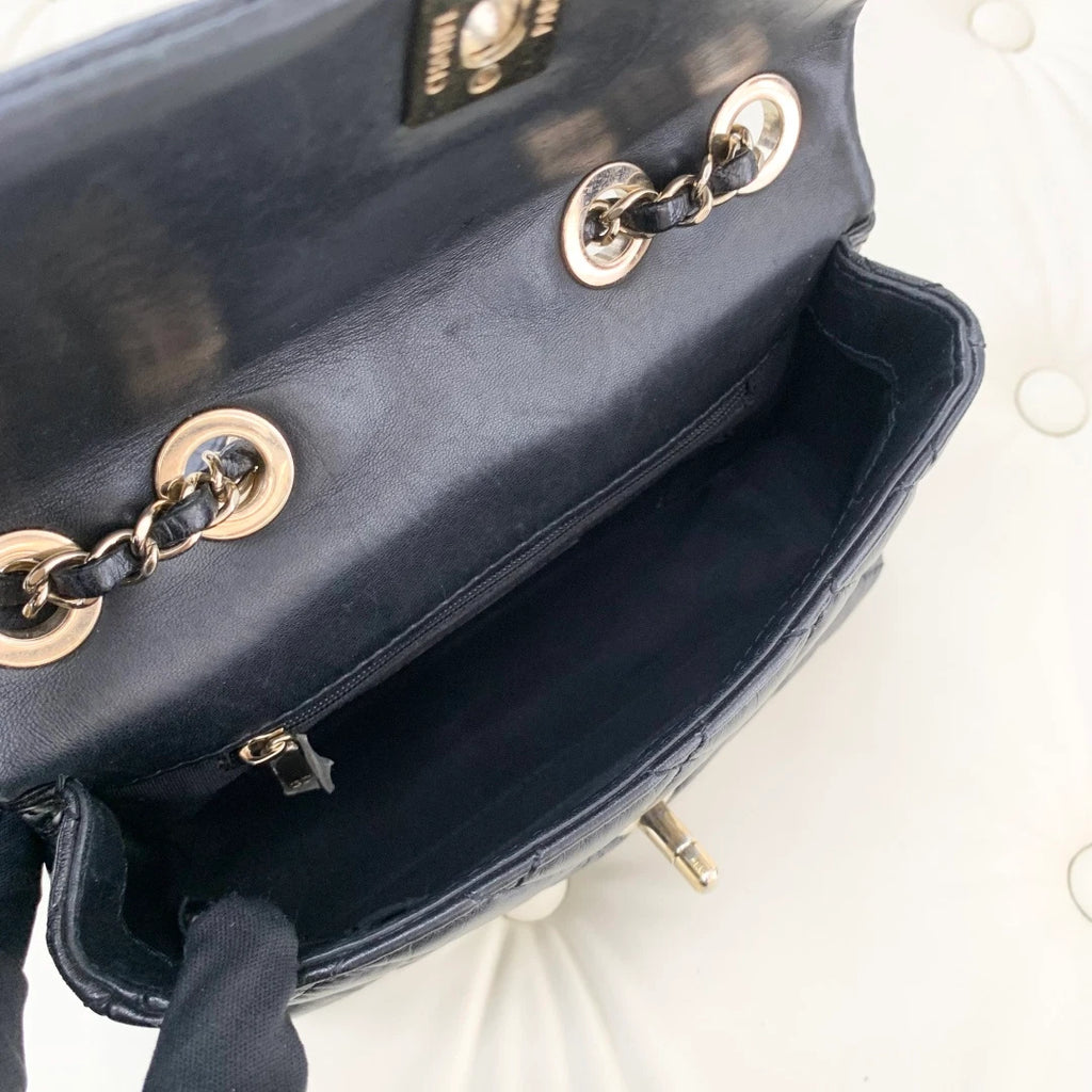 Chanel Classic Flap Mini Lambskin Shoulder Crossbody Bag Black Gold Women S