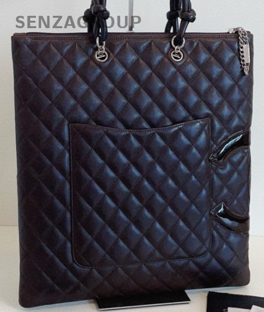 Chanel Chocolate Brown Tote Handbag Silver Used Women Classic Designer