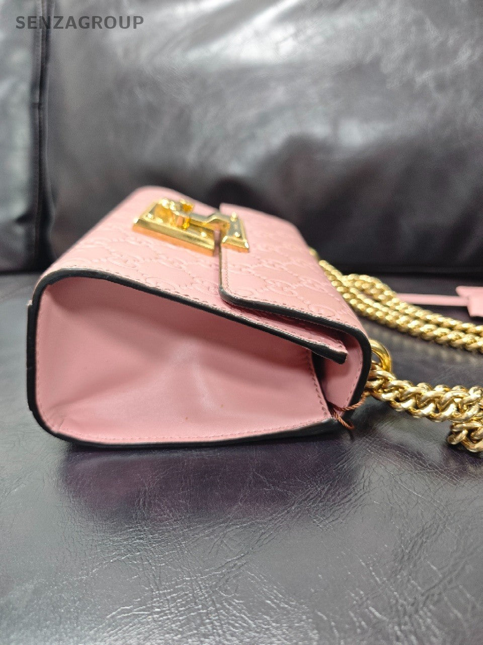 Gucci Guccissima Padlock Closure Shoulder Bag Small Pink Leather