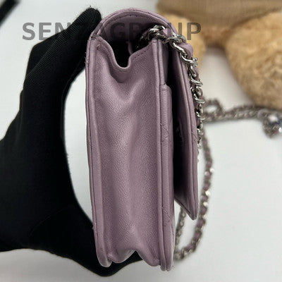 Chanel WOC Quilted Chain Shoulder Crossbody Bag Purple Silver Hardware