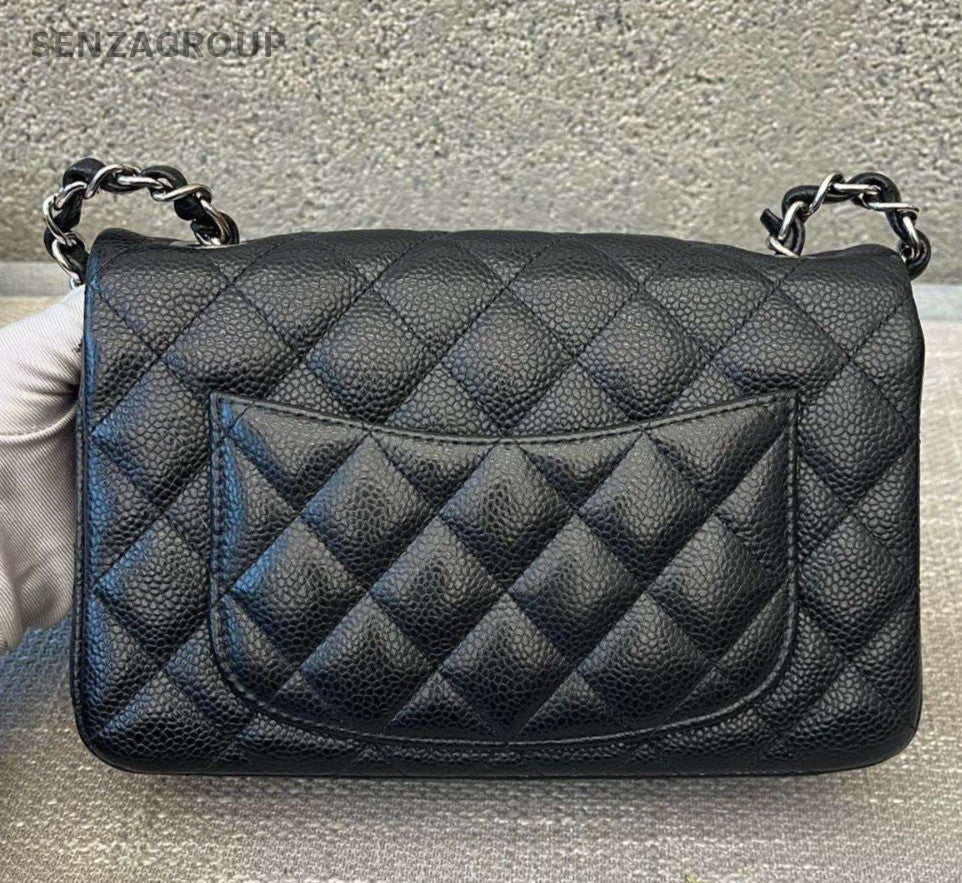 Chanel Classic Flap Mini Chain Shoulder Bag Crossbody Black Silver Women Fashion