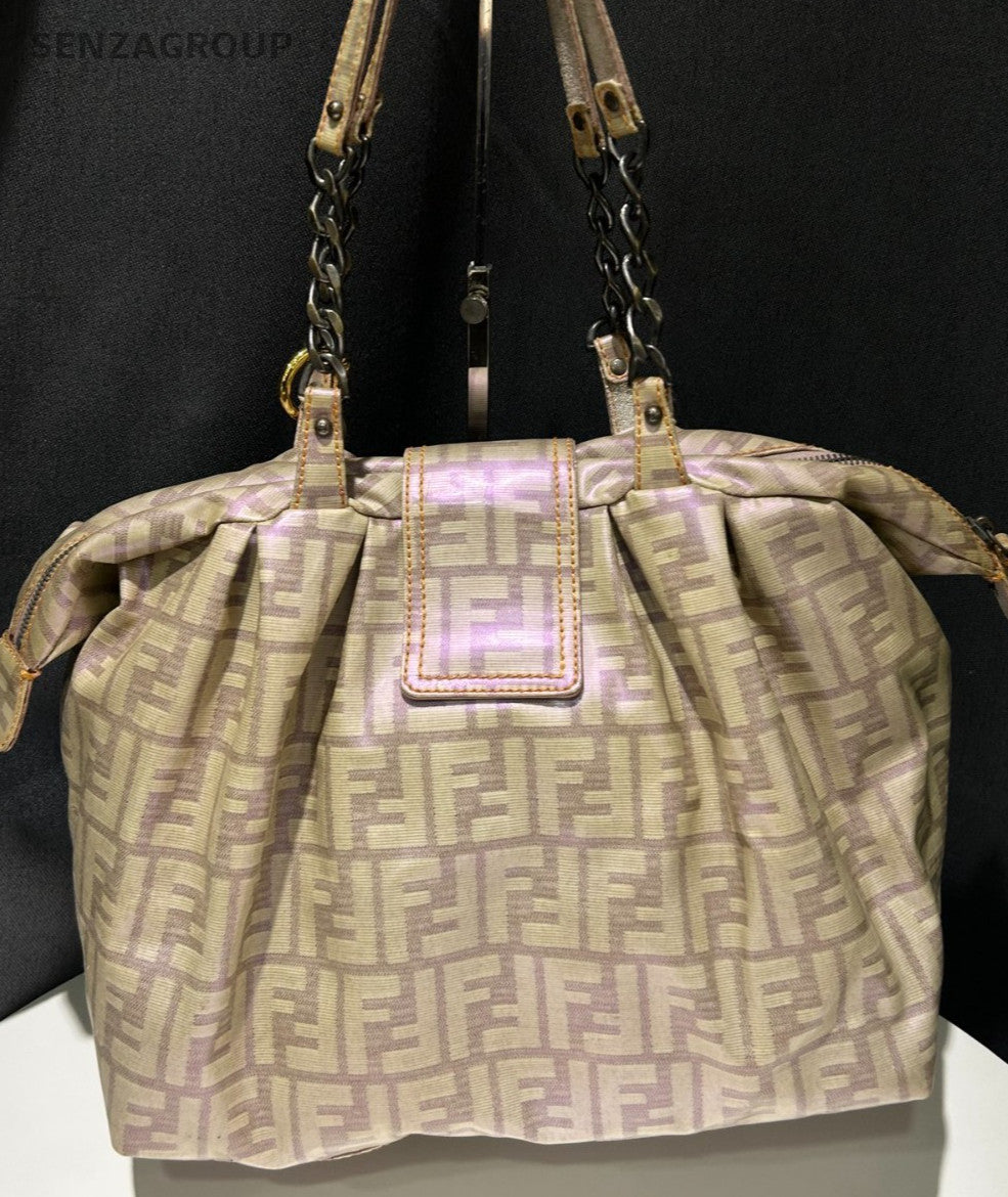 FENDI Monogram Vintage Chain Shoulder Bag Brown Gold Used Women Classic