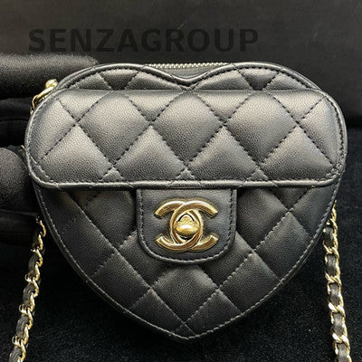 Chanel 22S Heart-Shaped Quilted Crossbody Bag Black Gold Hardware