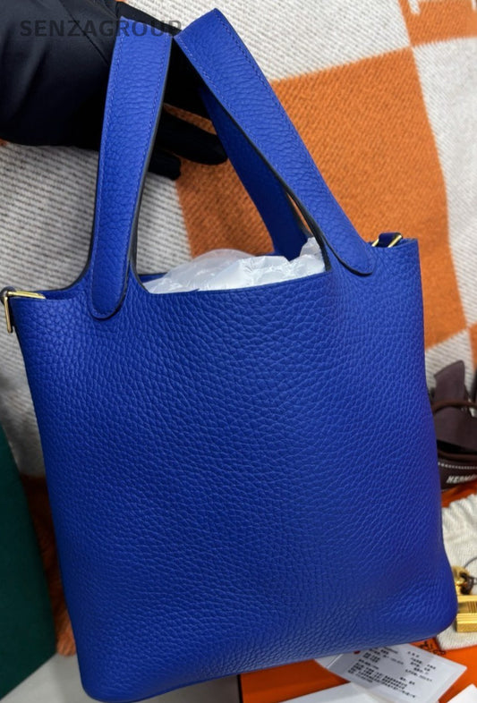 Hermes Picotin18 PM Tote Hand Bag Crossbody Blue Gold Women Designer Classic