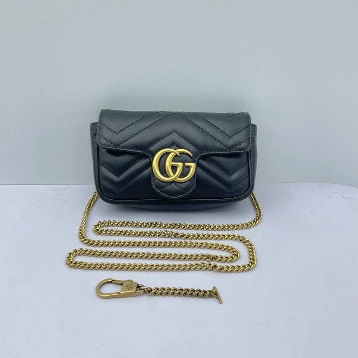 Gucci Marmont Mini Black Gold Calfskin Shoulder Bag For Women