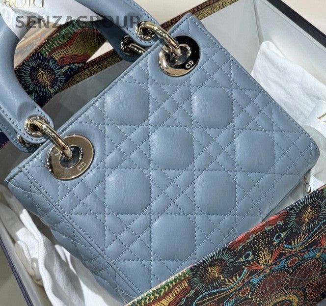 Christian Dior Lady Dior Chain Top Handle Bag Gray Gold Used Women Classic