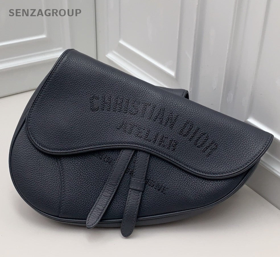 Christian Dior Calfskin Saddle Bag Crossbody Gray Unisex Adults Classic
