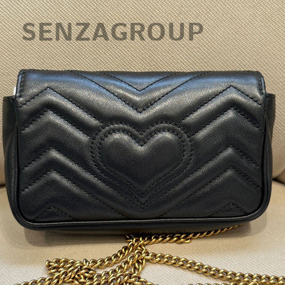 Gucci Marmont Mini Chain Shoulder Crossbody Bag Black Gold Women Classic