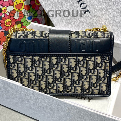 Dior 30 Montaigne Medium Chain Shoulder Bag Blue Gold