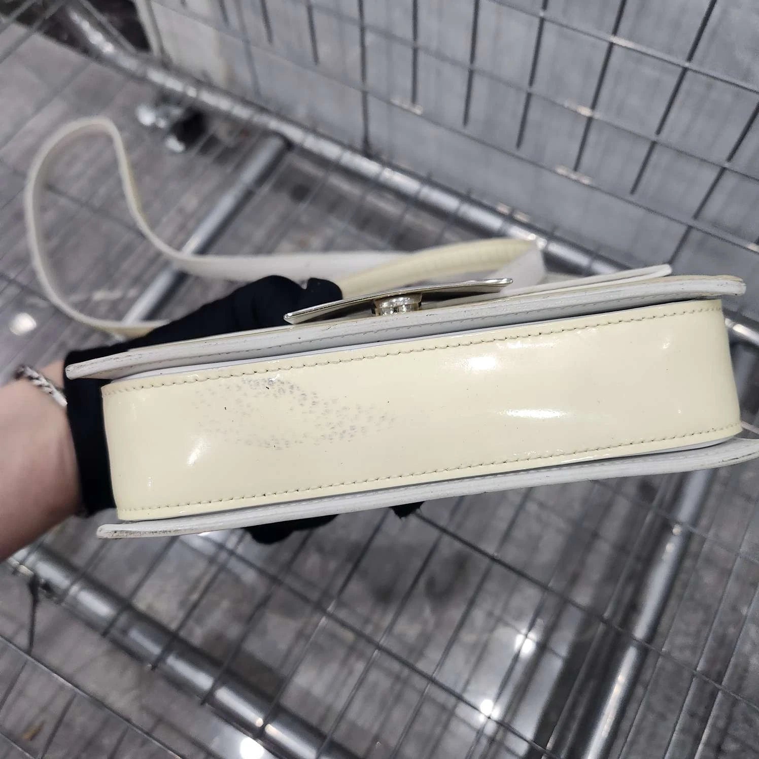YSL Patent Cream Yellow Square Box Shoulder Crossbody Women
