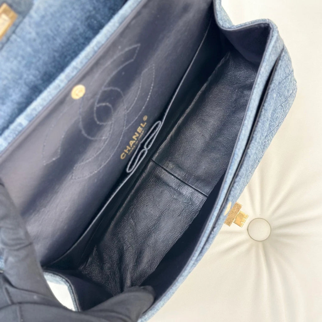 Chanel Denim Diamond Chain Shoulder Crossbody Bag Blue Gold Women S