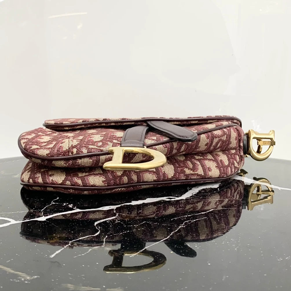 Christian Dior Oblique Red Shoulder Bag Gold Hardware Women Classic S