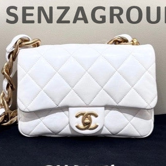 Chanel Classic Flap Small White Gold Chain Shoulder Bag - Fashion Women