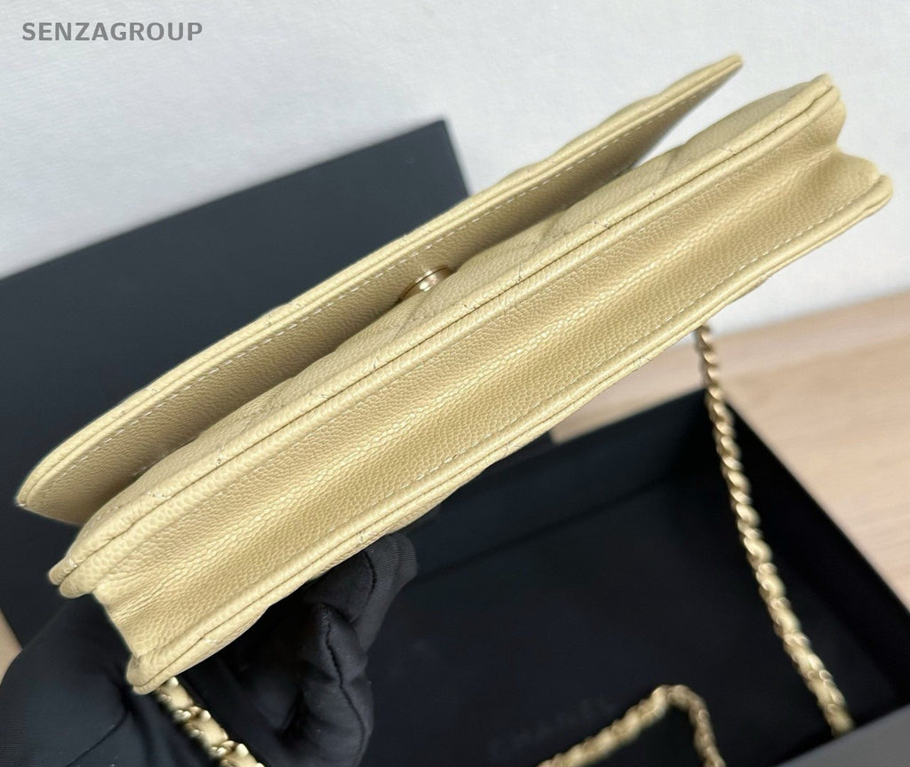Chanel Diamond WOC Chain Shoulder Bag Crossbody Yellow Gold Women Classic