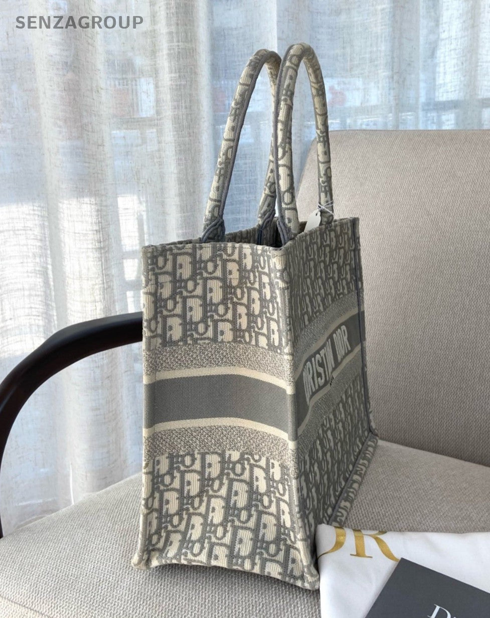 Christian Dior Book Tote MM Monogram Canvas Shoulder Handbag Grey Women Classic