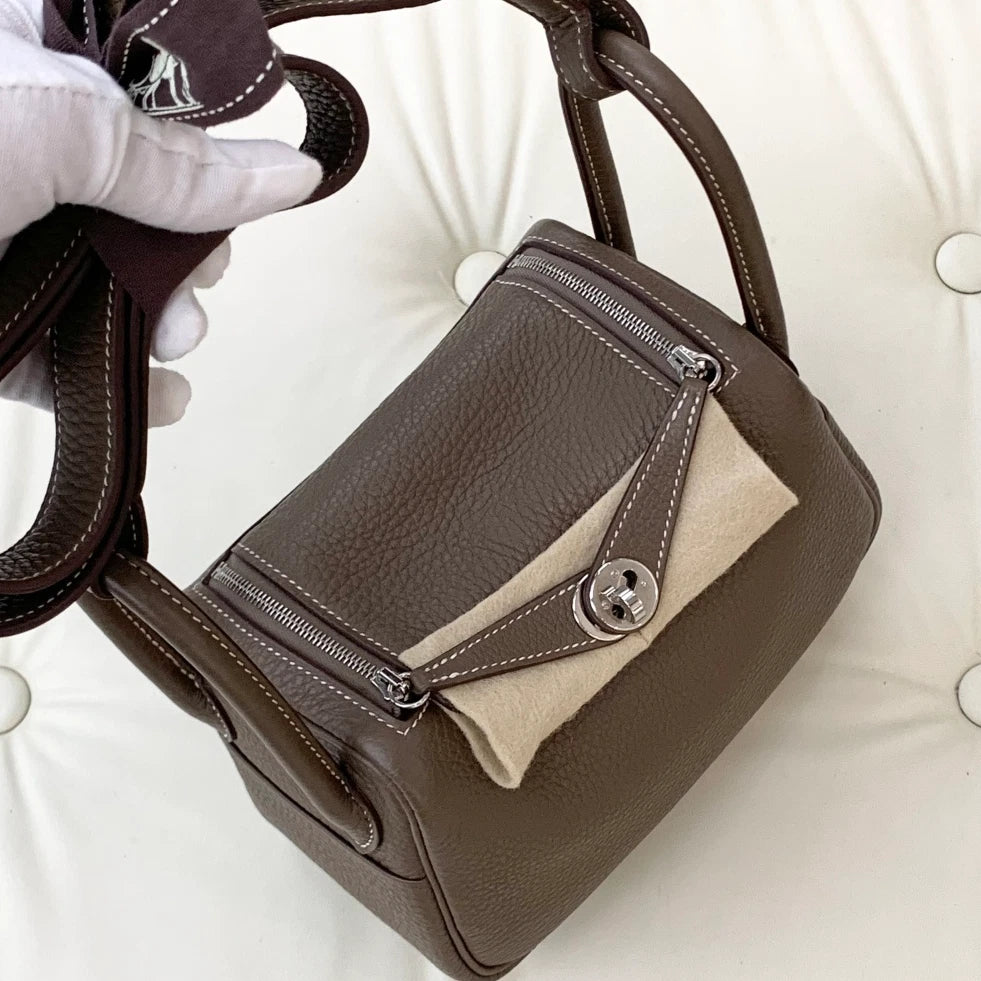 Hermes Lindy Mini Calfskin Top Handle Shoulder Crossbody Bag Gray Silver Women S