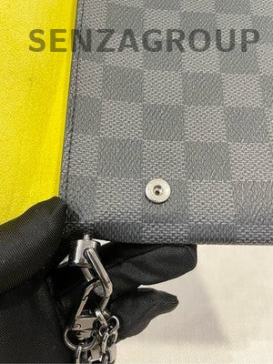 Louis Vuitton Damier Graphite Medium Chain Shoulder Crossbody Bag Black Silver
