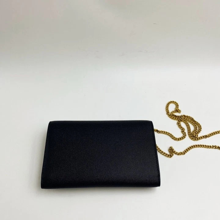 YSL Black Leather Envelope Chain WOC Shoulder Crossbody For Women