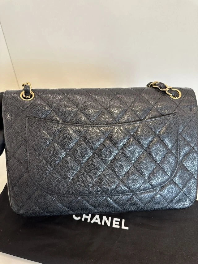 Chanel Classic Flap Jumbo Diamond Chain Shoulder Bag Crossbody Women Black Gold