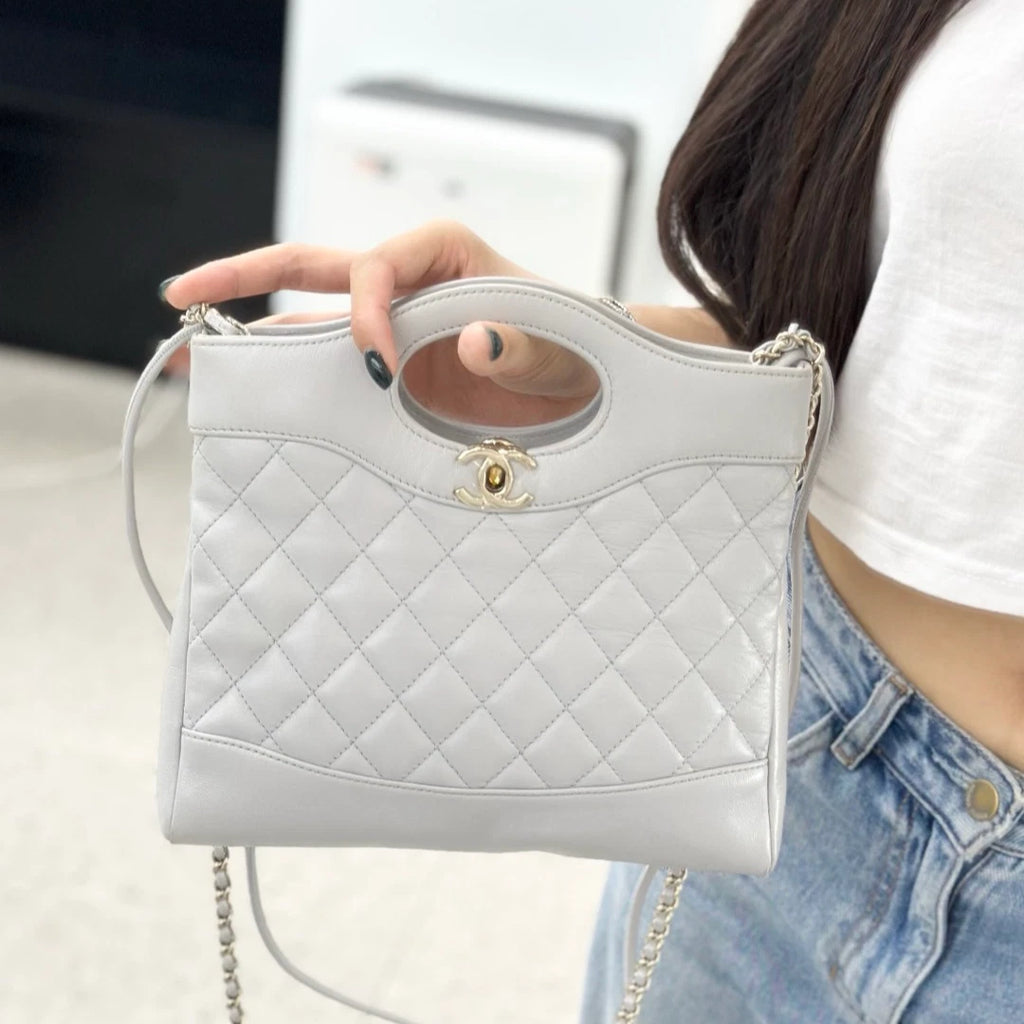 Chanel 31Bag Mini Lambskin Top Handle Shoulder Crossbody Bag Gray Women S