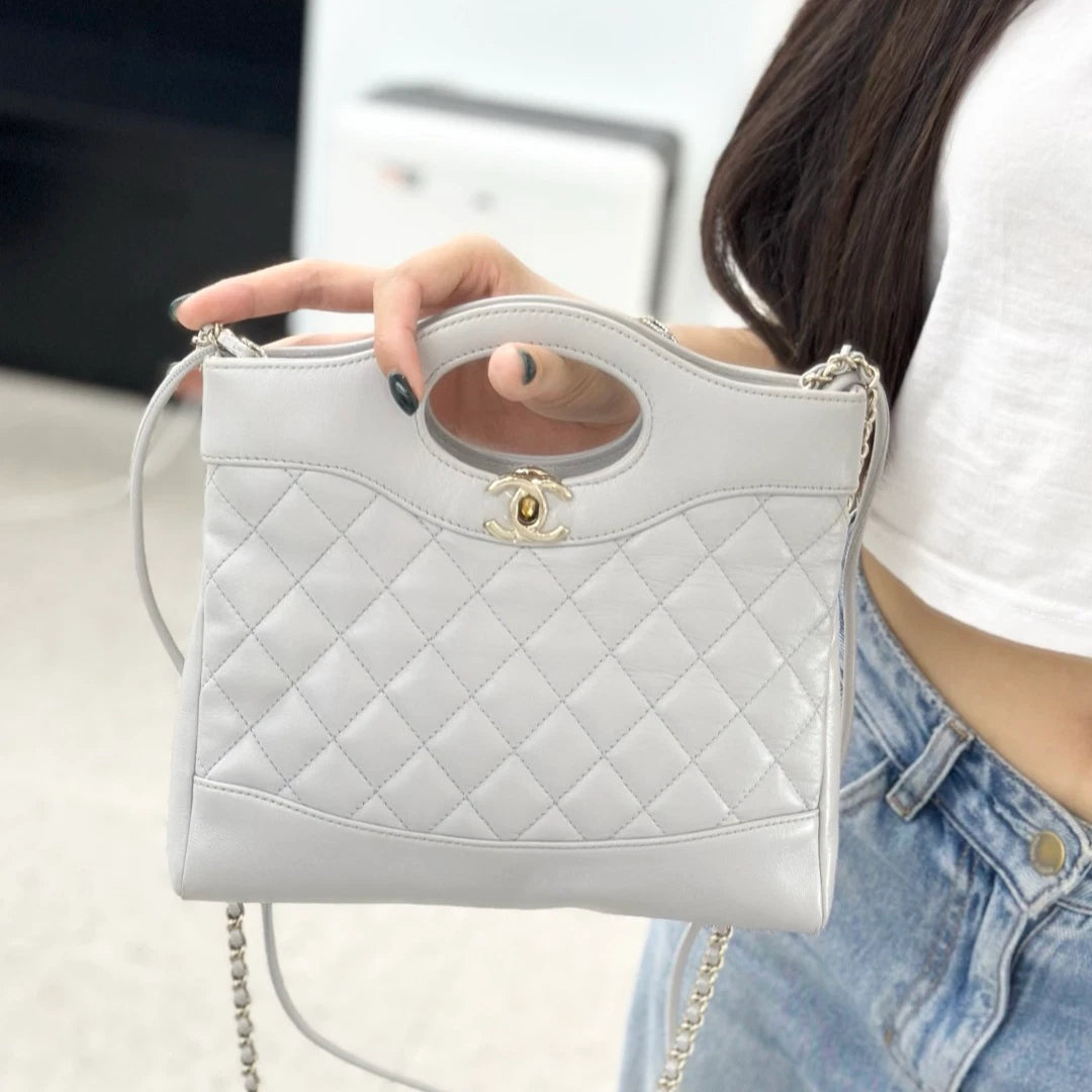 Chanel 31Bag Mini Lambskin Top Handle Shoulder Crossbody Bag Gray Women S