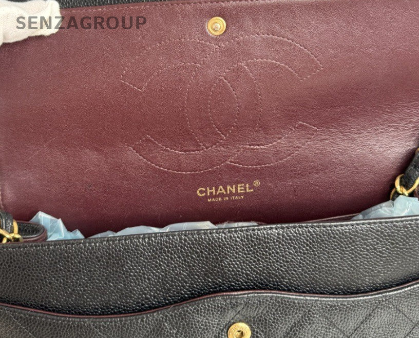 Chanel Jumbo Calfskin Diamond Chain Shoulder Bag Black Gold Women Classic