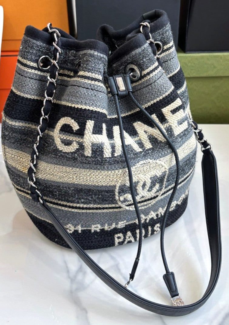 CHANEL Beach Series Drawstring Bucket Shoulder bag Canvas Women
