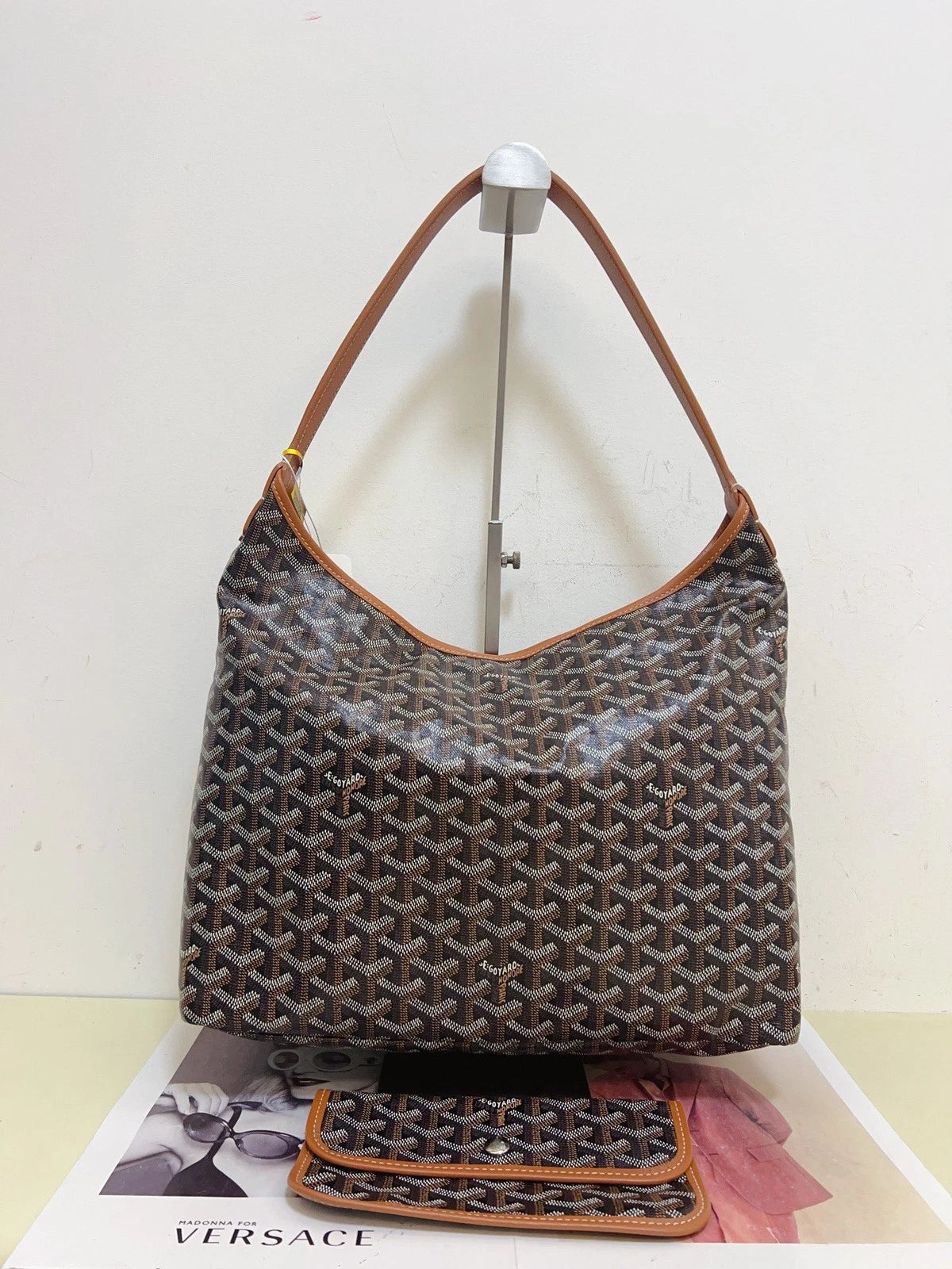 Goyard Bohème Hobo Canvas Calfskin Shoulder Bag Brown Silver Women Classic