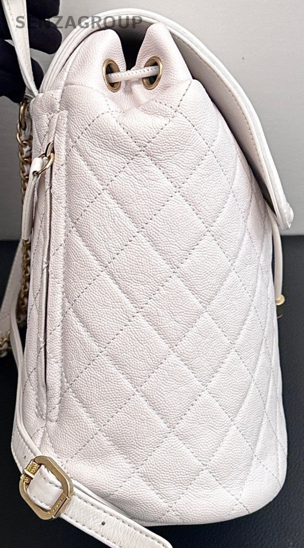 Chanel Vanity Calfskin Chain Backpack White Gold Used Women Classic