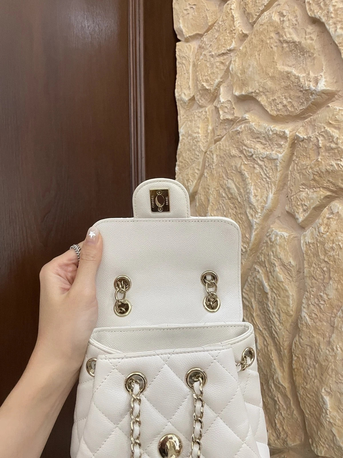 Chanel Small Caviar Leather Backpack White Gold For Women