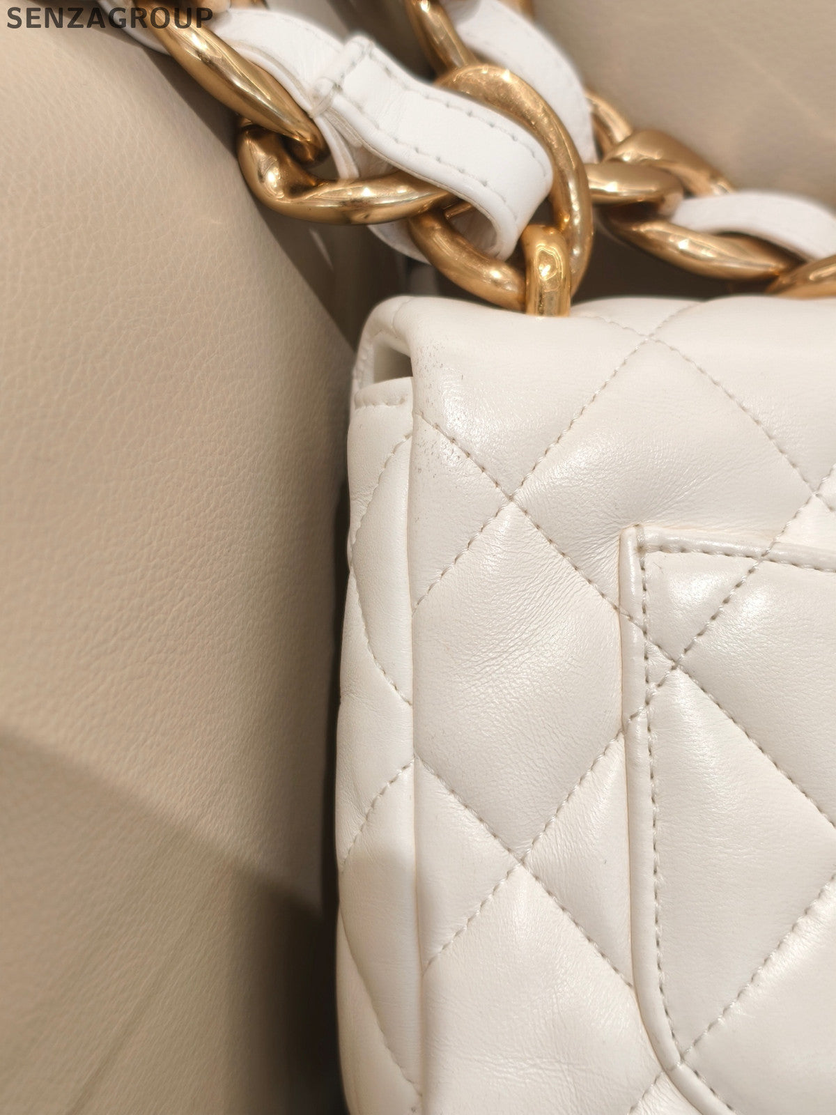 Chanel Classic Flap Small White Gold Chain Shoulder Bag - Fashion Women
