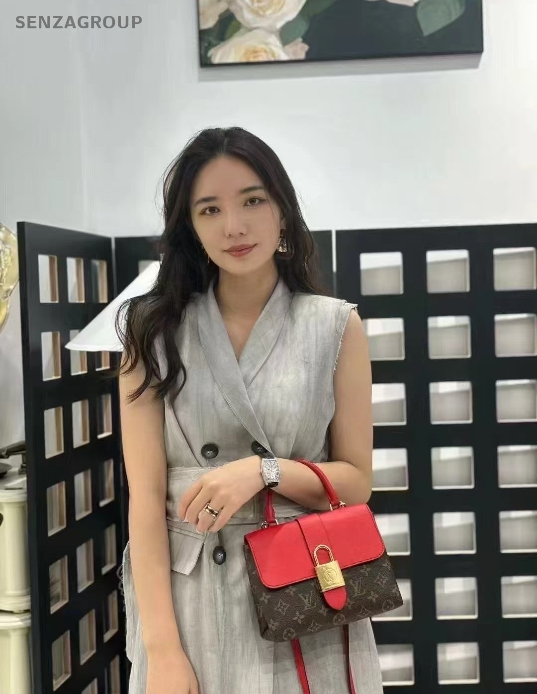 Louis Vuitton Locky BB Monogram Top Handle 2way Shoulder Handbag Women Red