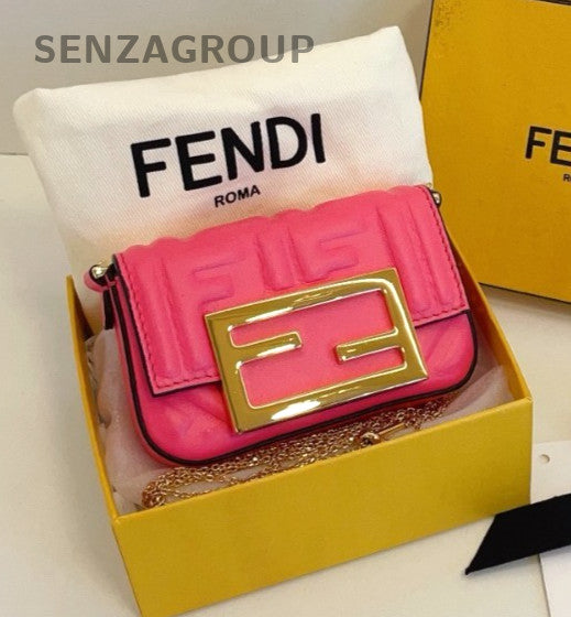 Fendi Nano Baguette Purse Chain bag mini Pink Gold Women