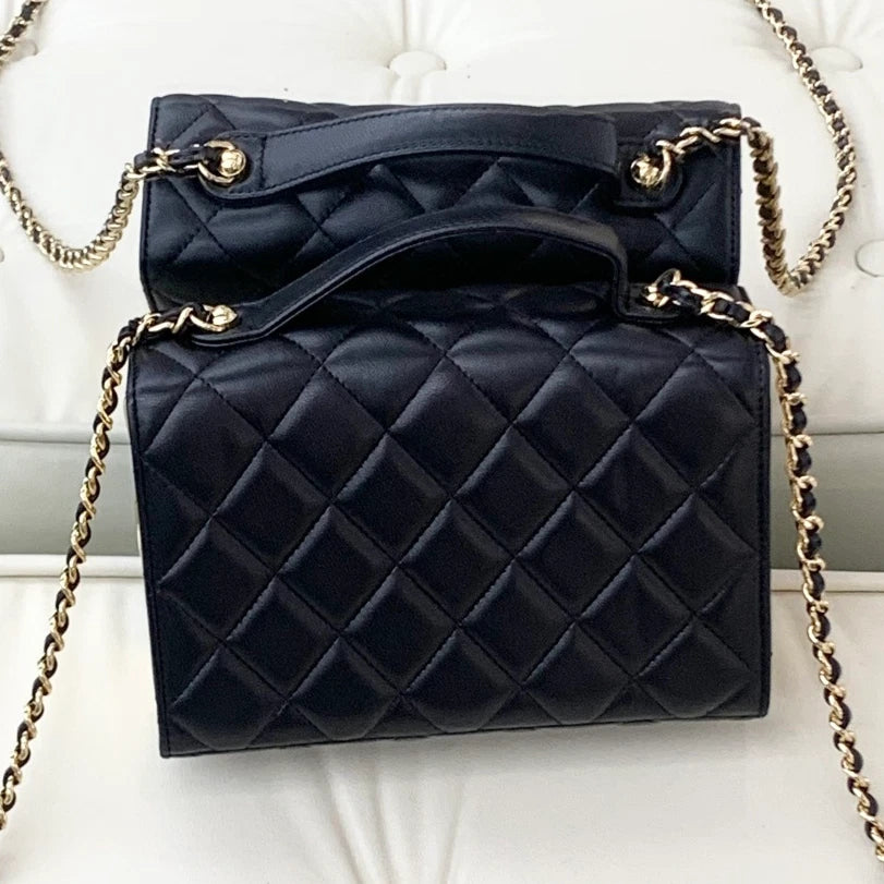 Chanel Lambskin Diamond Chain Shoulder Crossbody Bag Black Gold Hardware Women S